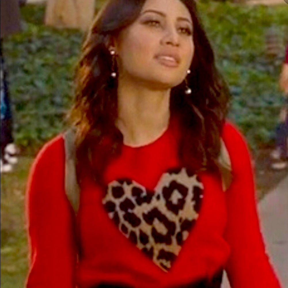 J Crew Red Cashmere Sweater with Leopard Print Heart